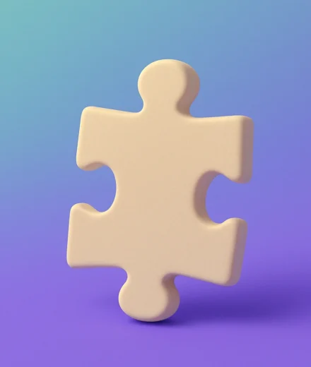 A soft 3D clay-style illustration of a single cream-colored puzzle piece standing upright against a turquoise-to-purple gradient background, symbolizing misalignment, emotional confusion, and the feeling of not fitting in within toxic dynamics.